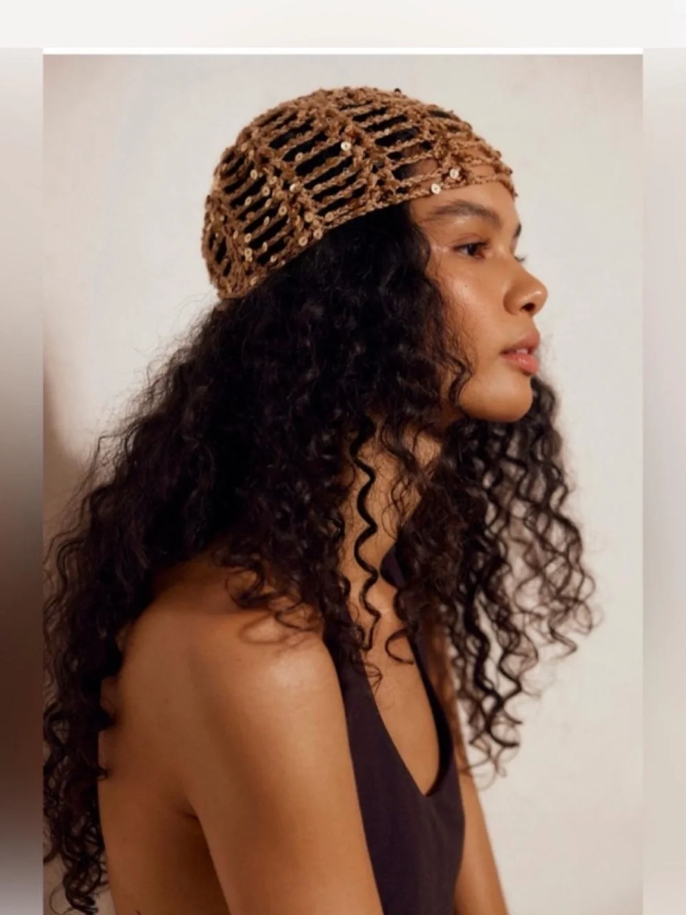 Free People Mila Sequin disco Crochet skull cap